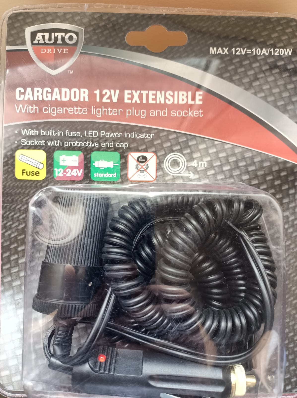 Cable Extensor 12v 24v Cargador Auto Cel, Prolongador 4 M