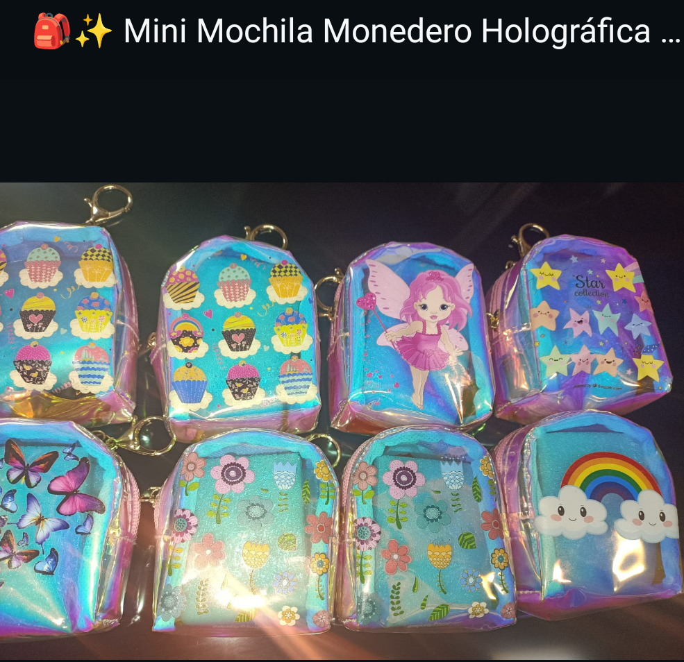 Monedero LLavero Mini Mochila Holográfica - Moda 2026